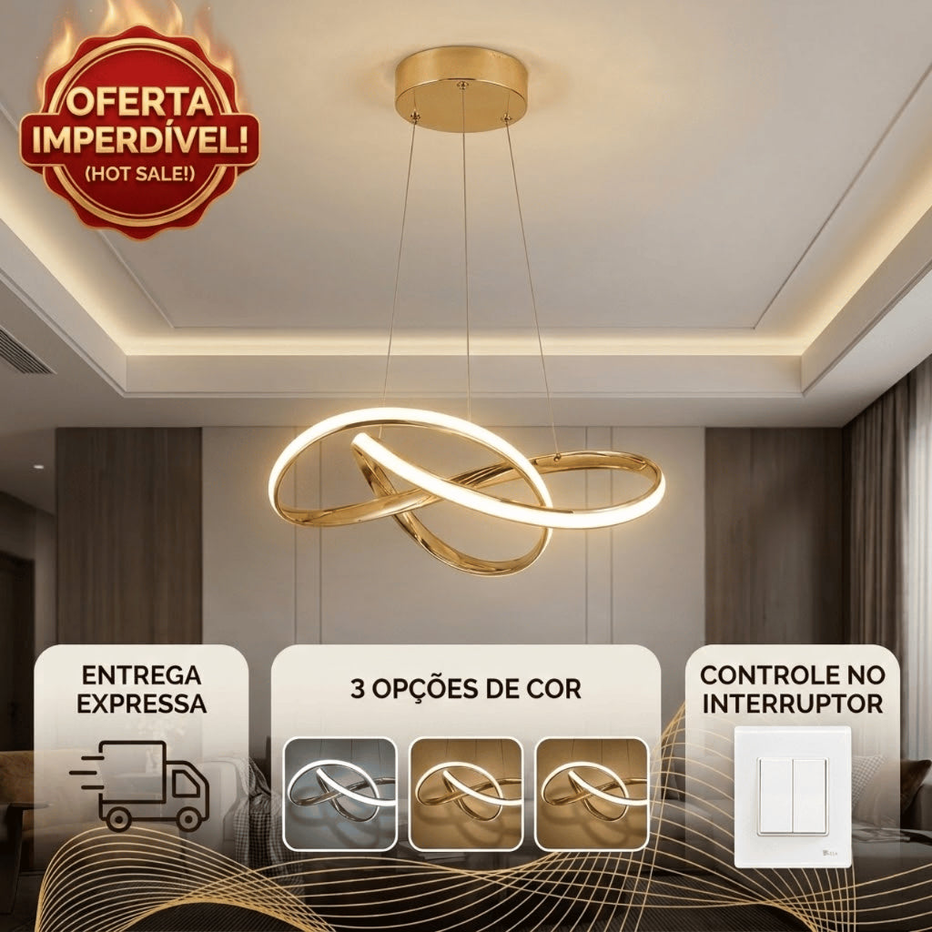 Lustre de Teto LED Moderno Dourado Led 35w Bivolt 3 Cores Em 1 Sala De Jantar Nó Nórdico Luxuoso