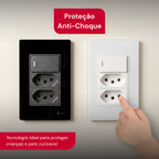 Tomada Modular 4x2 Interruptor Simples Acrilico Espelhado Branco Luxo Anti-Chamas Innova Pro XLX
