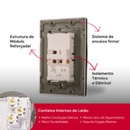Tomada Modular 4x2 Interruptor Simples Acrilico Espelhado Branco Luxo Anti-Chamas Innova Pro XLX