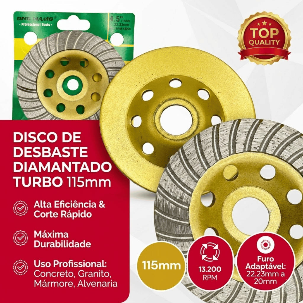 Disco de Desbaste Diamantado Turbo 115mm 4.5 Polegadas Profissional Bloco Concreto Granito Mármore