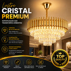 Lustre Pendente de Cristal Moderno Luxo E14 Bivolt Preto Branco Dourado Sala de Jantar