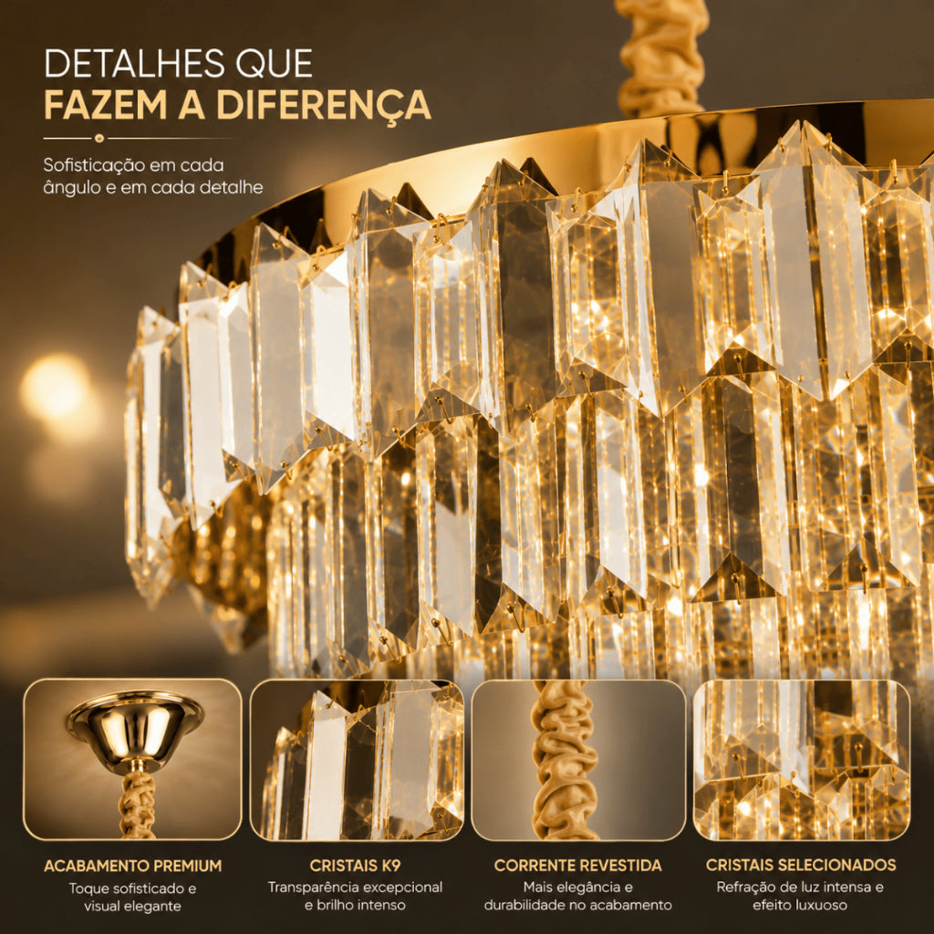 Lustre Pendente Cristal Moderno Sala de Jantar Luxo E14 Bivolt Cabo Ajustável