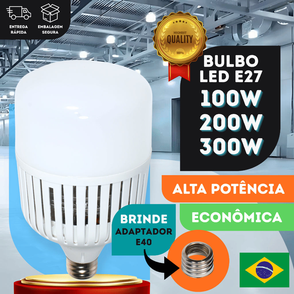 Lâmpada LED Super Bulbo Alta Potência 100w 200w 300W E27 Bivolt 6500K Branco Frio Industrial Galpão