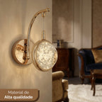 Arandela Parede Saturno Globo Cristal Bolhas Dourada XLX LED Moderno Luxo Brilhante Criativo