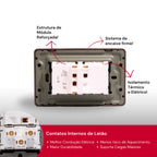 Interruptor Modular Fusion Pro Moderno xlx Alumínio Escovado Tecla G Unipolar Bipolar 4x2 Anti Chama