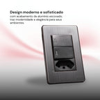 Interruptor de Parede Tomada 10A 110V Carregador USB C Placa 4x2 Alumínio Escovado Unipolar Bipolar