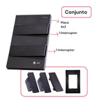 Tomada Modular Interruptor Duplo Unipolar Bipolar Cinza Preto Galvanizado Placa 4x2 Alumínio