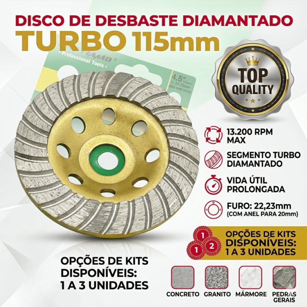 Disco de Desbaste Diamantado Turbo 115mm 4.5 Polegadas Profissional Bloco Concreto Granito Mármore