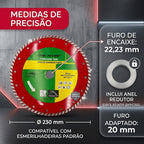 Disco Diamantado Turbo 230mm Corte Seco e Úmido Roçadeira Profissional Porcelanato Mármore Concreto