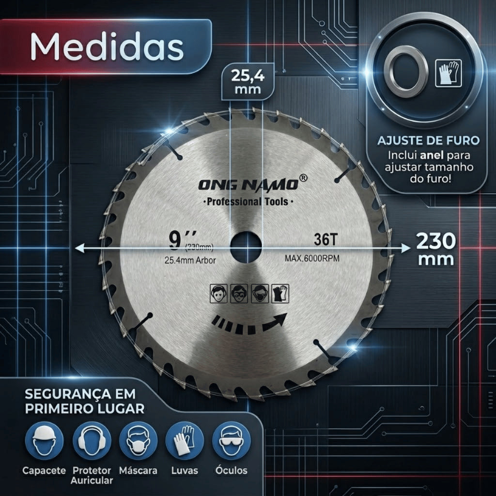 Disco de Serra Circular Profissional 9 polegadas 230mm 36 dentes Corte para Madeira MDF DryWall