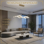 Lustre Pendente LED 60W Moderno Ondulado Dourado Sala Quarto 3 Cores Bivolt Branco Neutro Quente
