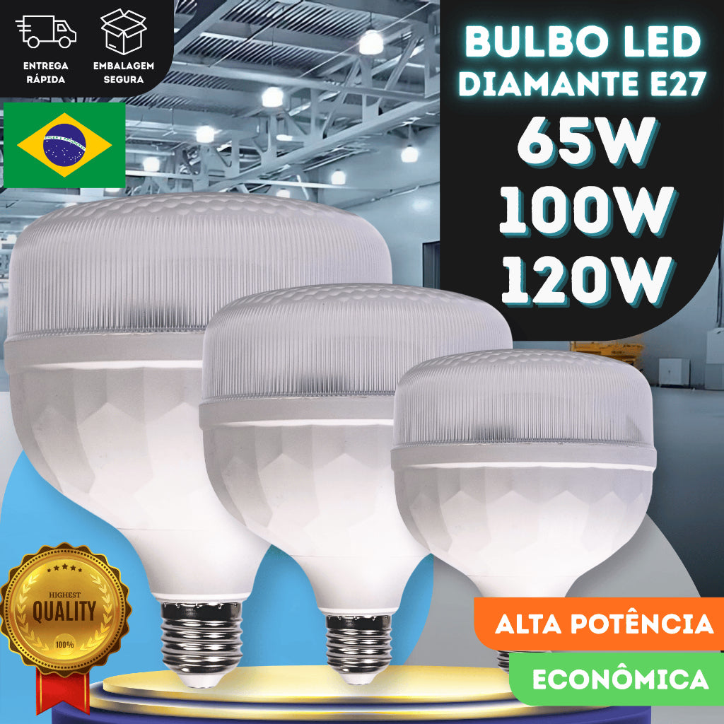 Bulbo Diamante LED 65W 100W 120W E27 Bivolt Lâmpada Industrial Potente Super Branca Econômica