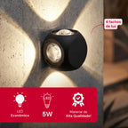Arandela de Parede Preta LED 5W IP66 A Prova d'Água 4 Fachos de Luz Decoração Externa Branco Quente