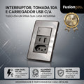 Interruptor de Parede 4X2 Luxo Unipolar Bipolar Carregador USB-C/A e Tomada 10A 110V Fusion Pro