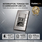 Interruptor de Parede 4X2 Luxo Unipolar Bipolar Carregador USB-C/A e Tomada 10A 110V Fusion Pro