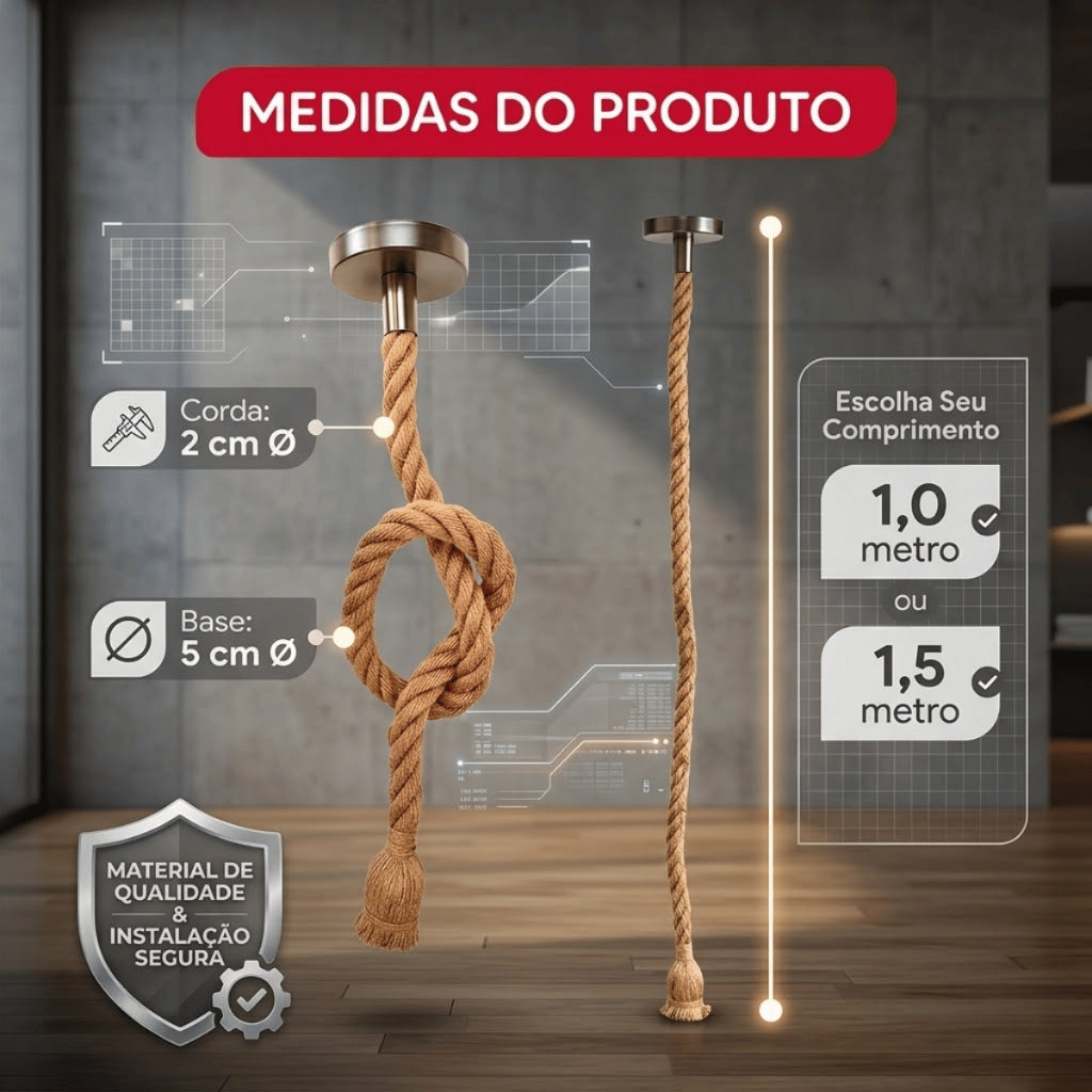 Pendente Corda Retro Design Rústico Vintage Decorativo Cor Marrom Voltagem 110v/220v 1.5m e 1m