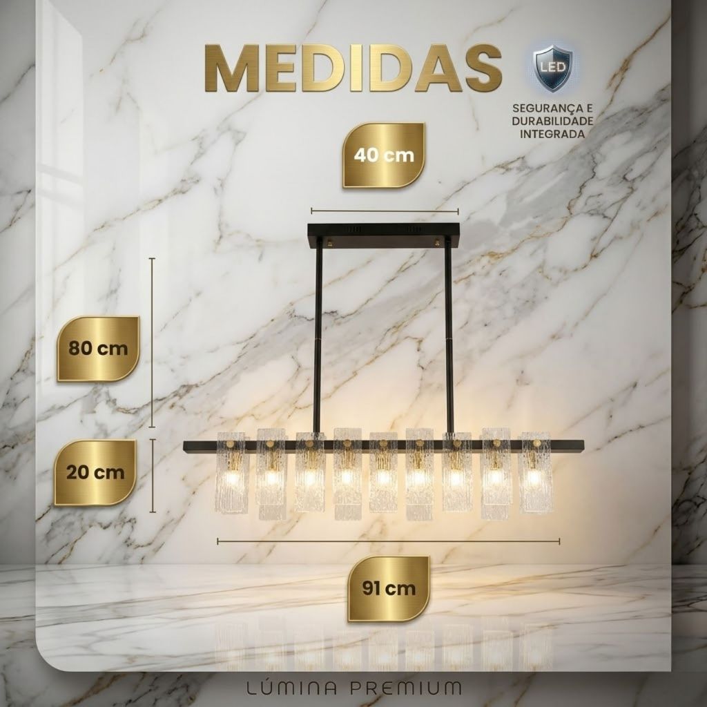 Lustre Pendente Bivolt Linear Moderno Vidro Texturizado Premium G9 Sala Jantar Luxuoso Chique