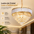 Lustre de Cristal Moderno Luxo Redondo Sala de Jantar E14 Bivolt Altura Ajustável 3 Cores