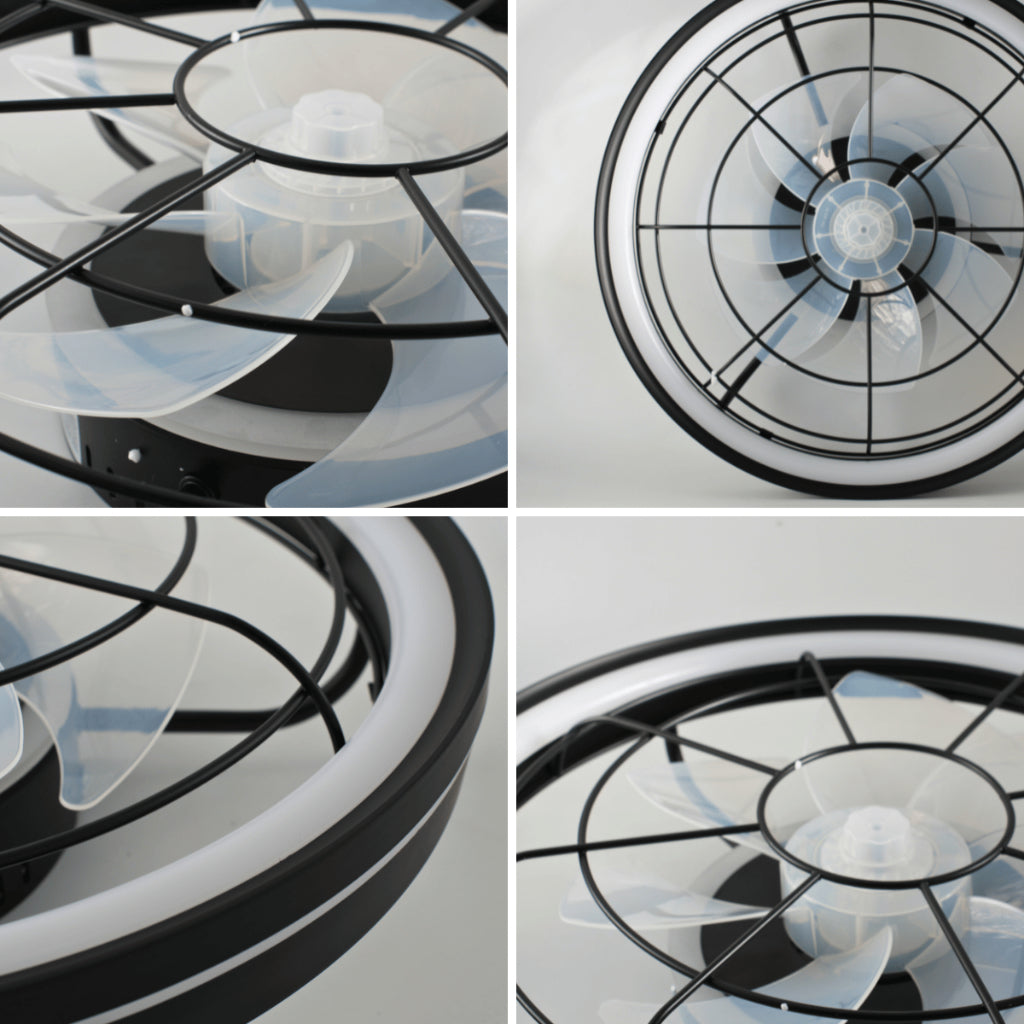 Plafon Ventilador de Teto LED 3 Cores Com Controle Remoto Estilo Industrial Preto Silencioso Bivolt
