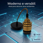 Pendente de Teto Soquete Vintage Retrô Industrial Lâmpada Bocal E27 + Fio + Tampa 110V/220V (Bivolt)