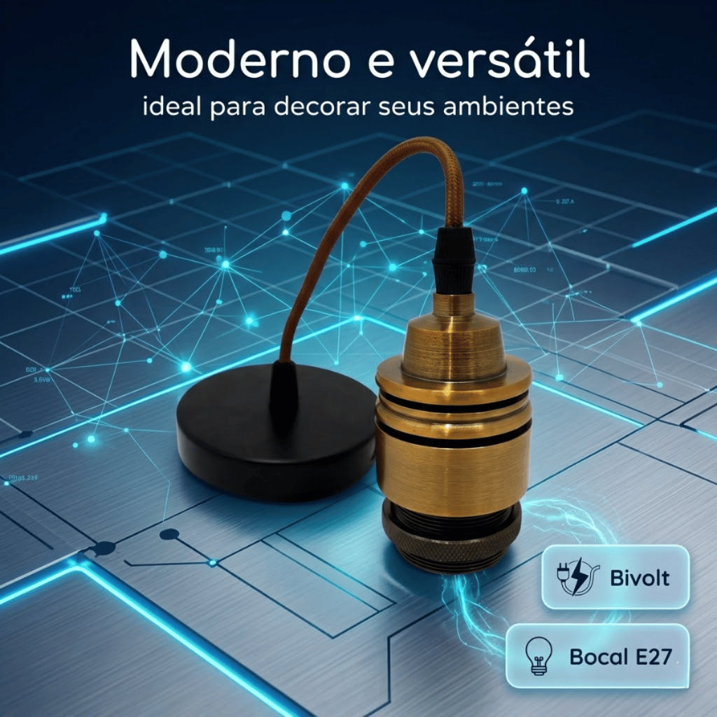 Pendente de Teto Soquete Vintage Retrô Industrial Lâmpada Bocal E27 + Fio + Tampa 110V/220V (Bivolt)