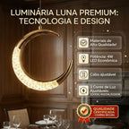 Lustre Pendente LED Lua Dourado Cristal 3 Cores de Luz Ajustavel para Quarto e Sala Bivolt