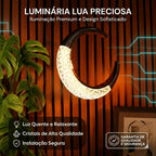Lustre Pendente LED Lua Dourado Cristal 3 Cores de Luz Ajustavel para Quarto e Sala Bivolt