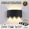 Arandela de Parede Preta LED 5W IP66 A Prova d'Água 6 Fachos de Luz Decoração Externa Branco Quente