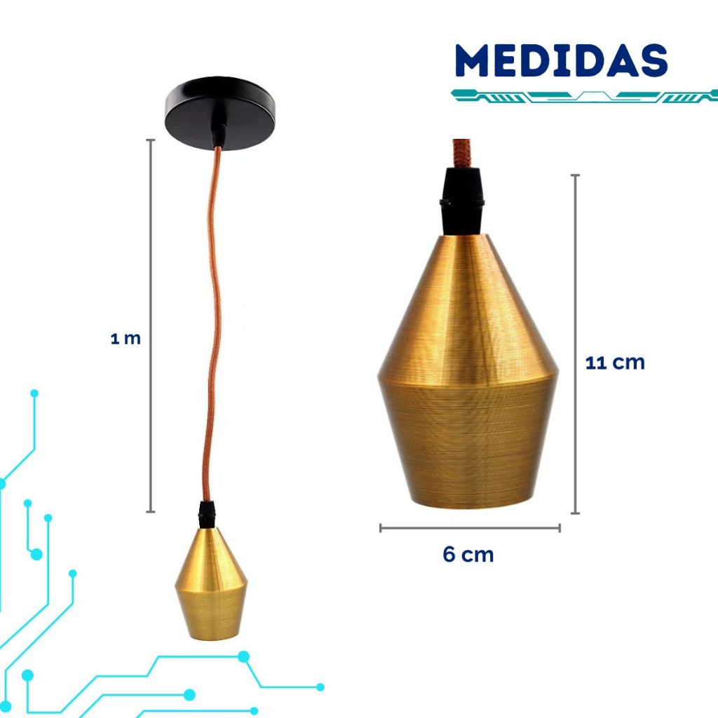 Pendente Dourado Soquete Vintage Retrô Teto Bocal E27 Bivolt Geométrico