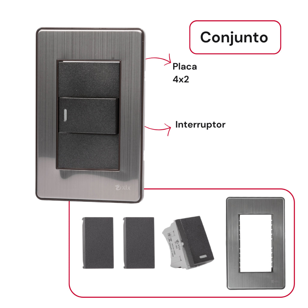 Interruptor de Parede Carregador  Placa 4x2 Anti Chamas Alumínio Escovado Unipolar Bipolar