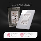 Tomada Modular Interruptor de Parede 110V 10A Placa Branca Acrílico Espelhado Alumínio Innova XLX