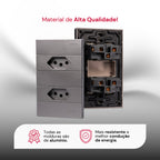 Tomada Modular 10A 110V Duas Tomadas Melody XLX Cinza Preto Galvanizado Placa 4x2 Alumínio
