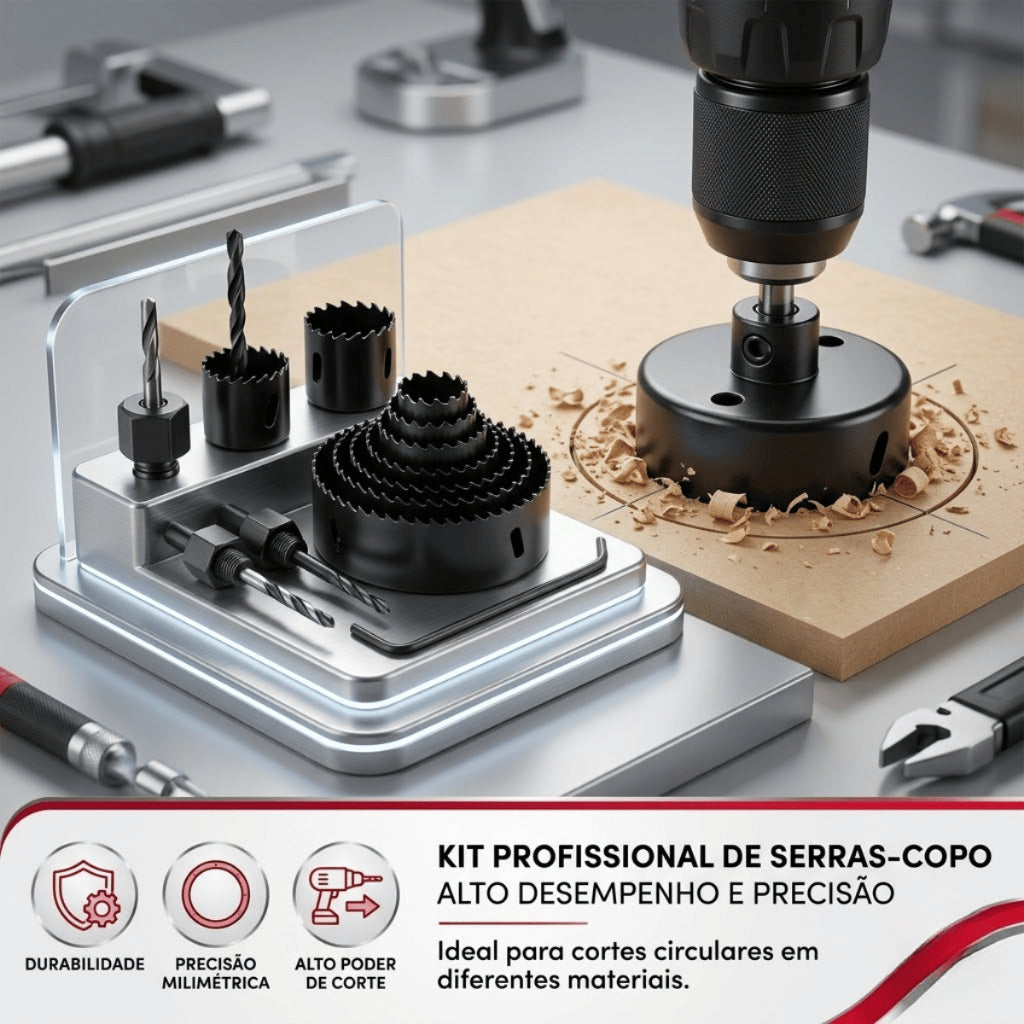Kit 11 Peças Serra Copo Profissional Para Madeira Gesso Plástico Com Maleta Estojo Cortes Precisos