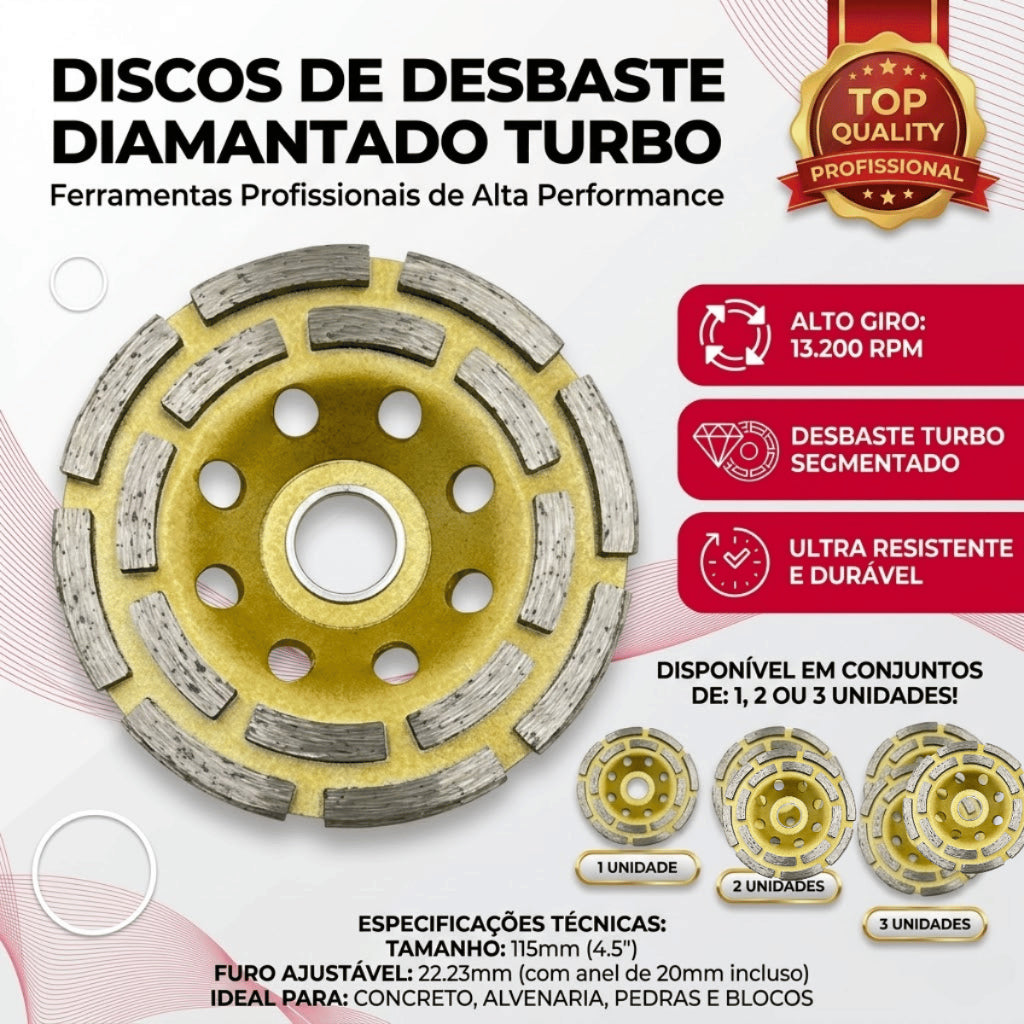 Disco de Desbaste Diamantado Segmentado 115 mm 4.5 Polegadas Profissional Concreto Granito Mármore