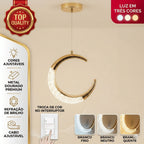 Lustre Pendente LED Lua Dourado Cristal 3 Cores de Luz Ajustavel para Quarto e Sala Bivolt