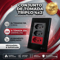 Tomada Modular Tripla 10A 20A 110V 220V Placa Preta Acrílico Espelhada Alumínio Moderna Innova XLX