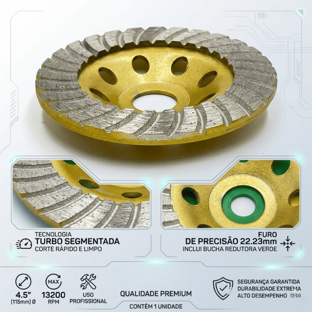 Disco de Desbaste Diamantado Turbo 115mm 4.5 Polegadas Profissional Bloco Concreto Granito Mármore