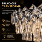 Lustre Cristal K9 Premium Redondo Pendente Sala de Jantar Luxo Prata E14 Bivolt Corrente Ajustável
