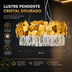 Lustre Moderno Cristal K9 Dourado Premium Pendente Luxo E14 Bivolt Sala de Estar e Jantar