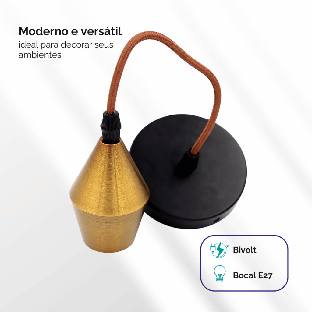 Pendente soquete de Teto E27 Metal Cobre estilo industrial importado Vintage retrô Cordão Reforçado