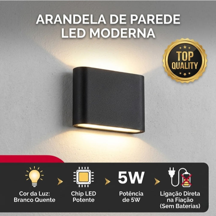 Arandela de Parede Preta LED 5W IP66 A Prova d'Água Vários Modelos Decoração Externa Branco Quente