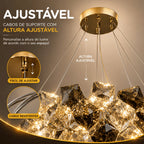 Lustre Cristal K9 Fumê e Transparente Dourado Pendente Moderno Luxo Sala de Jantar E14 Bivolt
