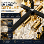 Lustre Pendente Retangular Cristal K9 Preto e Dourado E14 Bivolt Corrente Ajustável Luxo