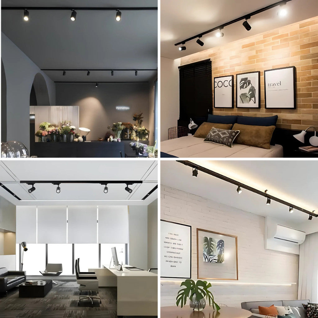 Kit Trilho Preto + Spot LED Eletrificado Preta 10w Luz Frio Quente Interno Econômico Bivolt