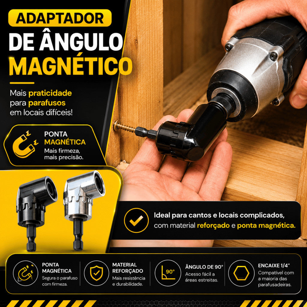 Conjunto 2 Adaptador Angular Curto Durável - 90° Imantado Encaixe Parafusadeira Ferramenta