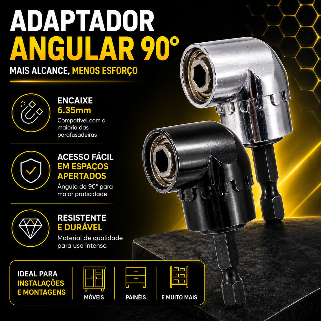 Conjunto 2 Adaptador Angular Curto Durável - 90° Imantado Encaixe Parafusadeira Ferramenta