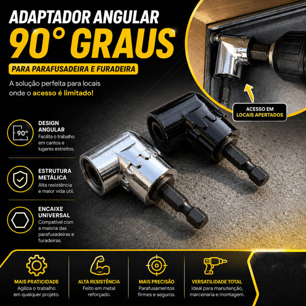 Conjunto 2 Adaptador Angular Curto Durável - 90° Imantado Encaixe Parafusadeira Ferramenta