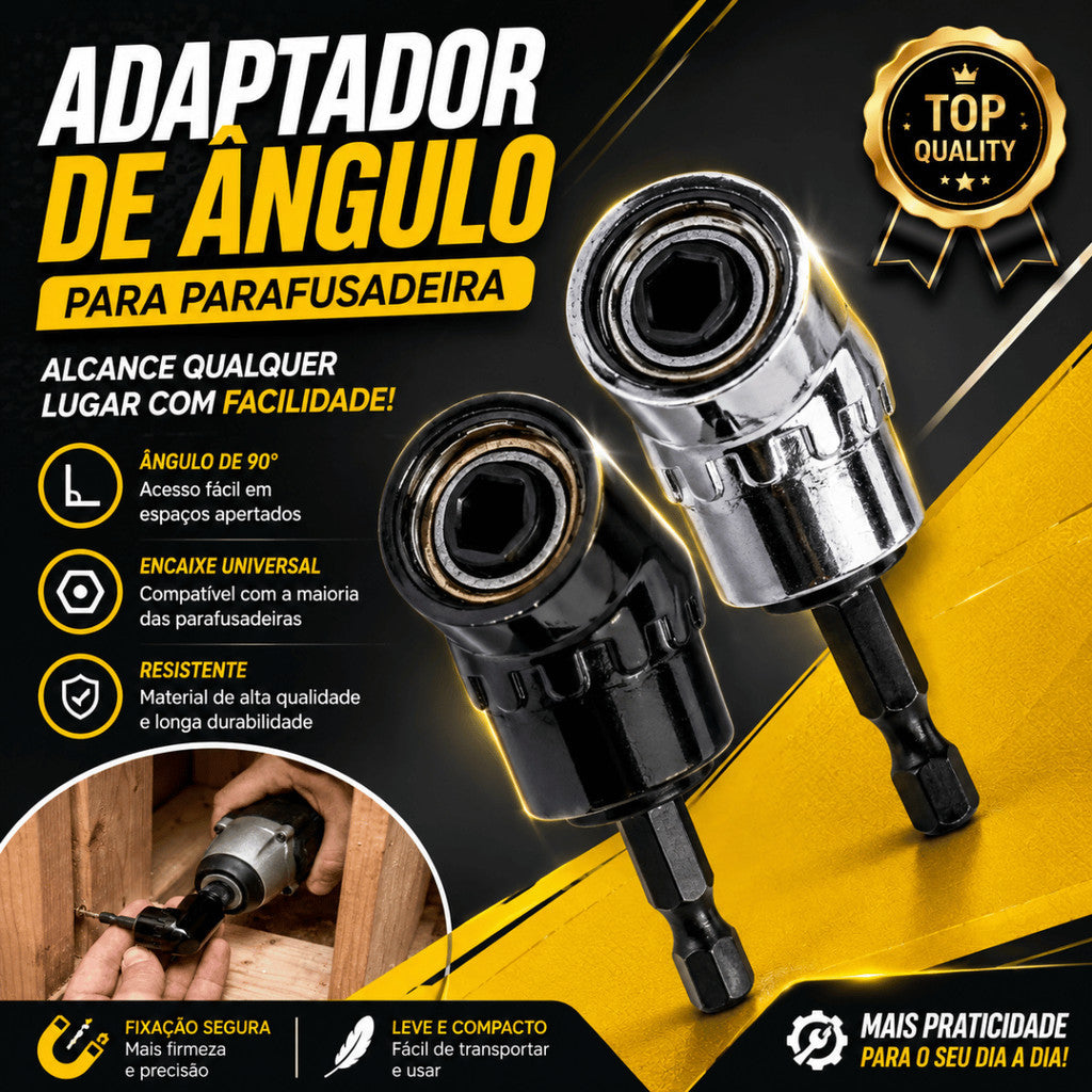 Conjunto 2 Adaptador Angular Curto Durável - 90° Imantado Encaixe Parafusadeira Ferramenta