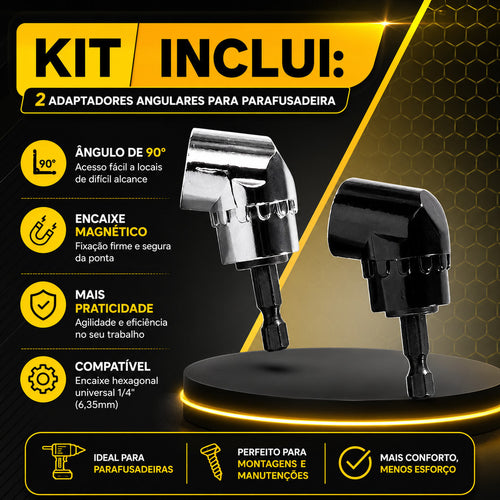 Conjunto 2 Adaptador Angular Curto Durável - 90° Imantado Encaixe Parafusadeira Ferramenta
