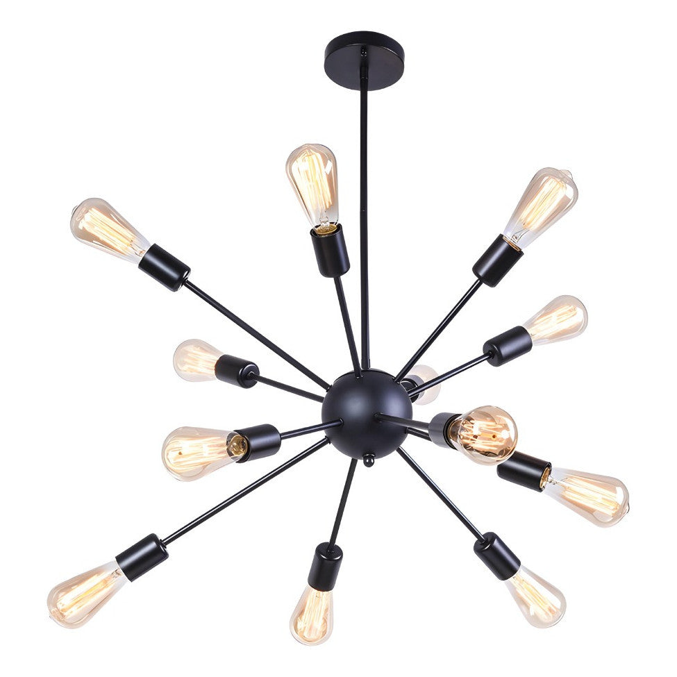 Lustre Pendente Sputnik Preto Moderna 12 Hastes Átomo Sala 127/220v